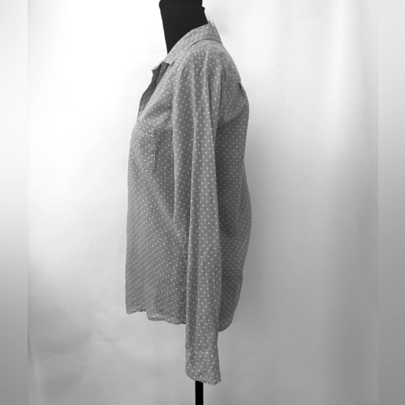 Frank & Eileen Barry Long-Sleeve Button-Down Shirt Top Gray Polka Dots, Size S - Picture 4 of 12